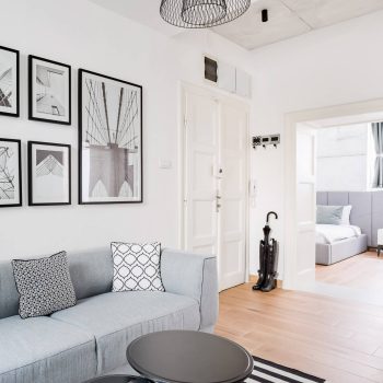 Charming suite at Molerova 9 in Vračar - living room, two bedrooms, fully equipped kitchen, two bathrooms, private secure parking. HostGost Selected Suites in Belgrade.